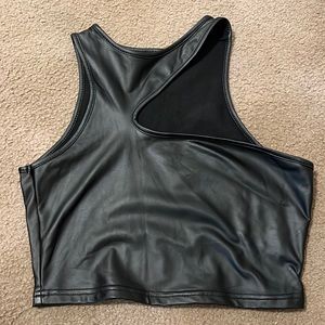 Black leather crop top.